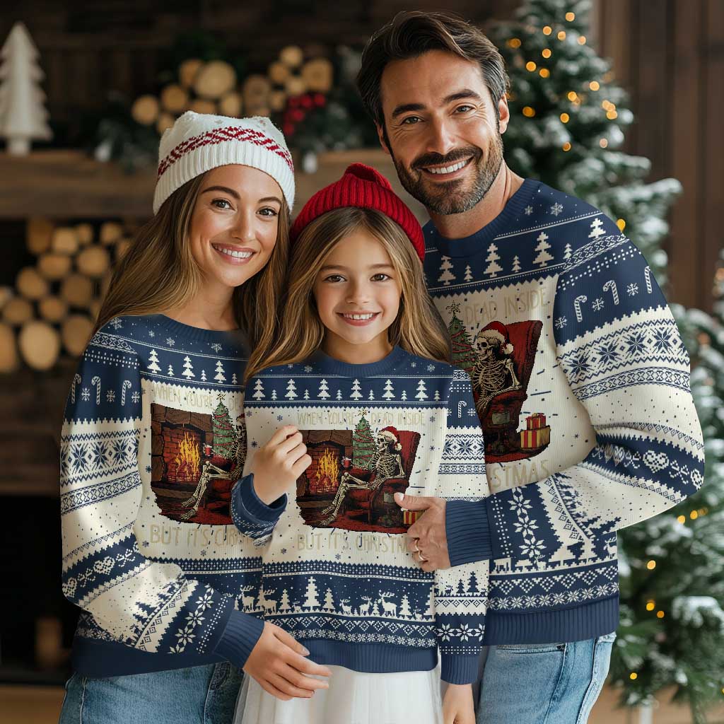 Skeleton Christmas Ugly Christmas Sweater When You're Dead Inside But It's Xmas Chillin' - Wonder Print Shop