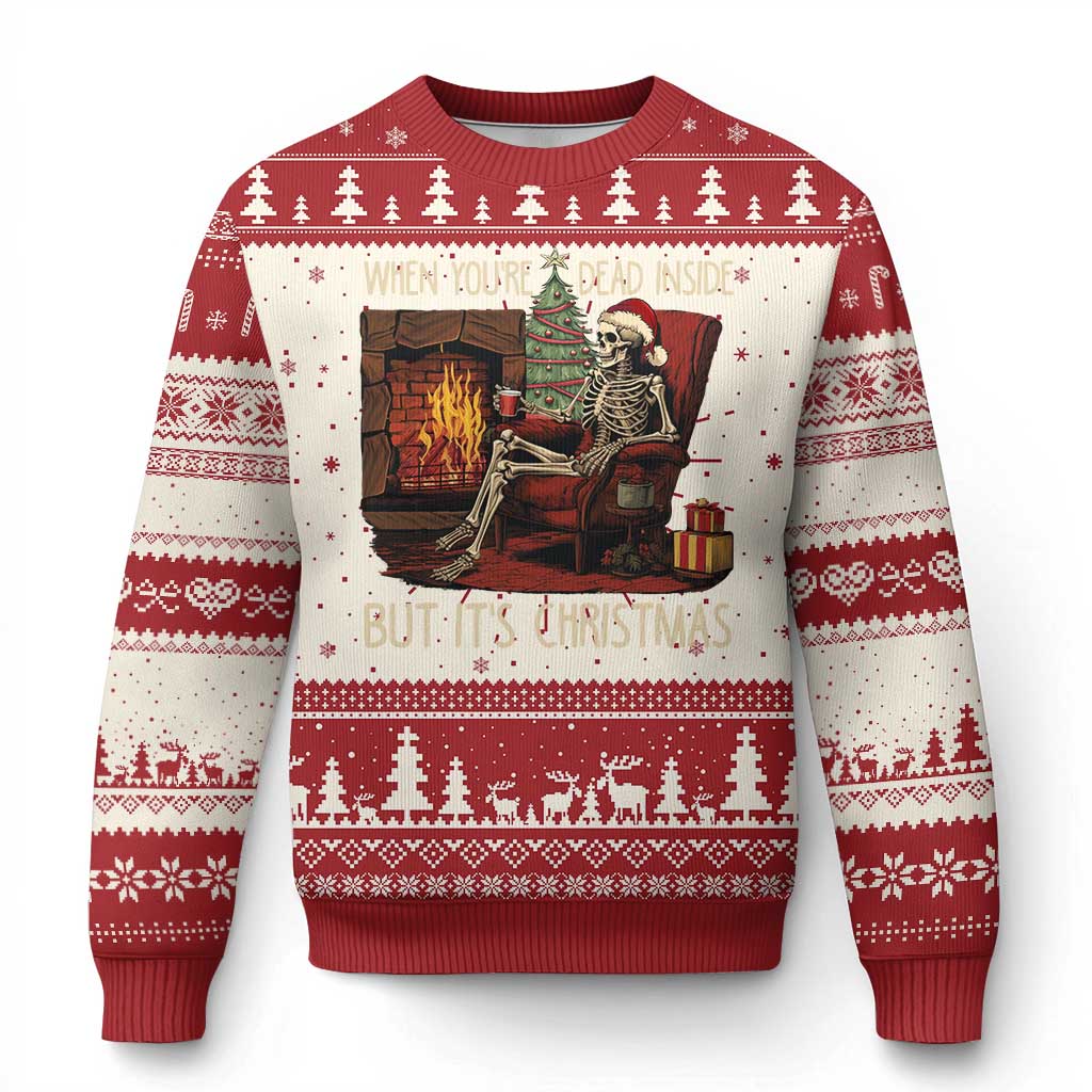 Skeleton Christmas Ugly Christmas Sweater When You're Dead Inside But It's Xmas Chillin' - Wonder Print Shop