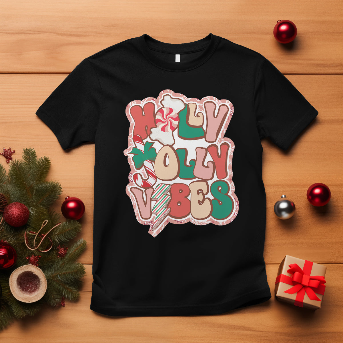 Groovy Christmas T Shirt Holly Jolly Vibes - Wonder Print Shop