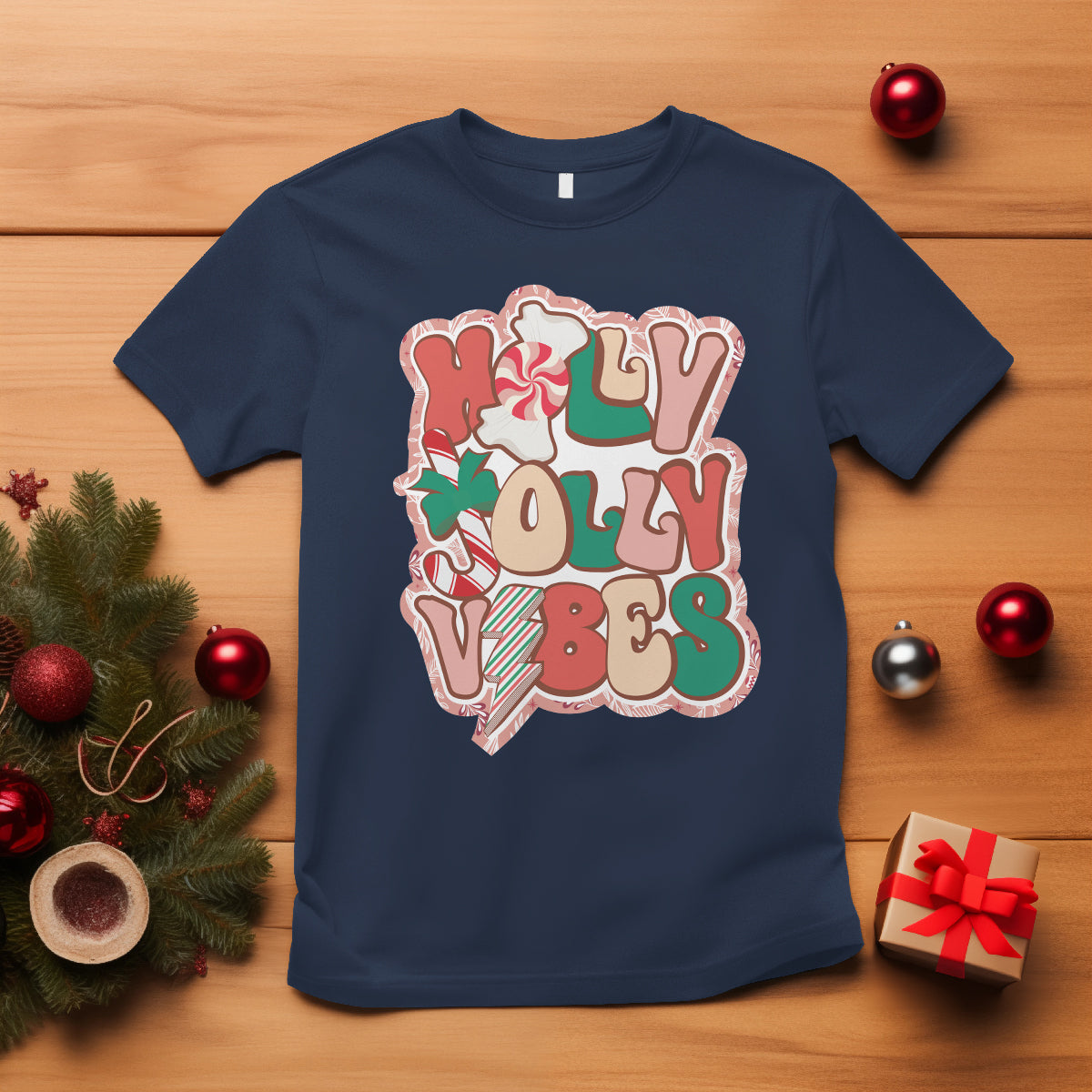 Groovy Christmas T Shirt Holly Jolly Vibes - Wonder Print Shop