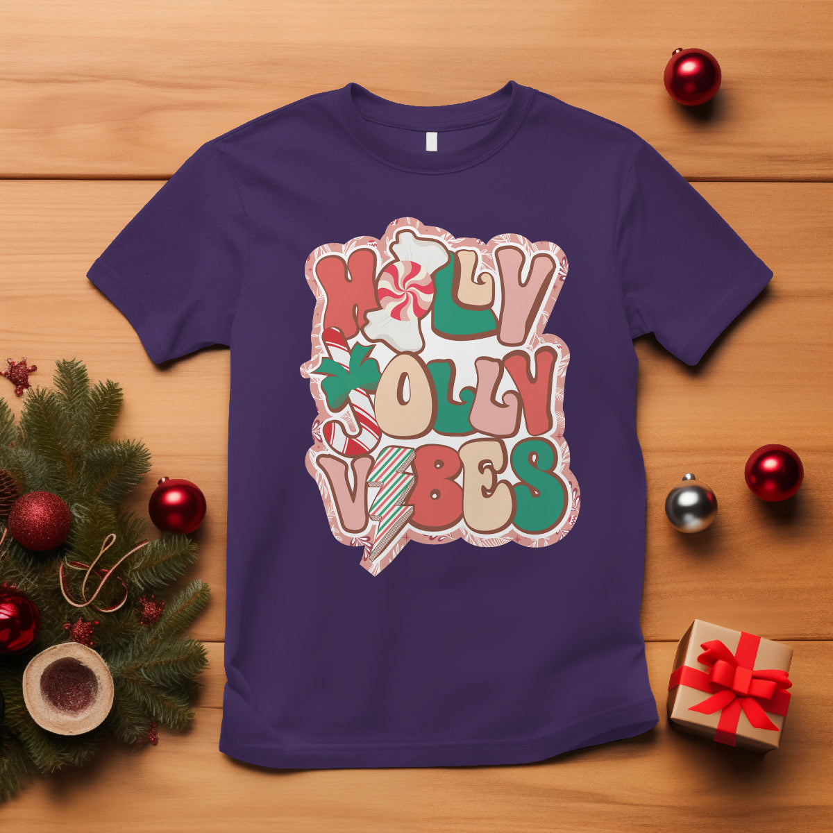 Groovy Christmas T Shirt Holly Jolly Vibes - Wonder Print Shop