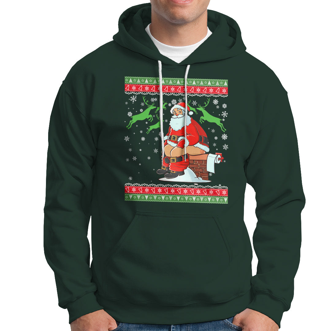Funny Santa Claus Hoodie Pooping Down The Chimney Ugly Sweater Christmas - Wonder Print Shop