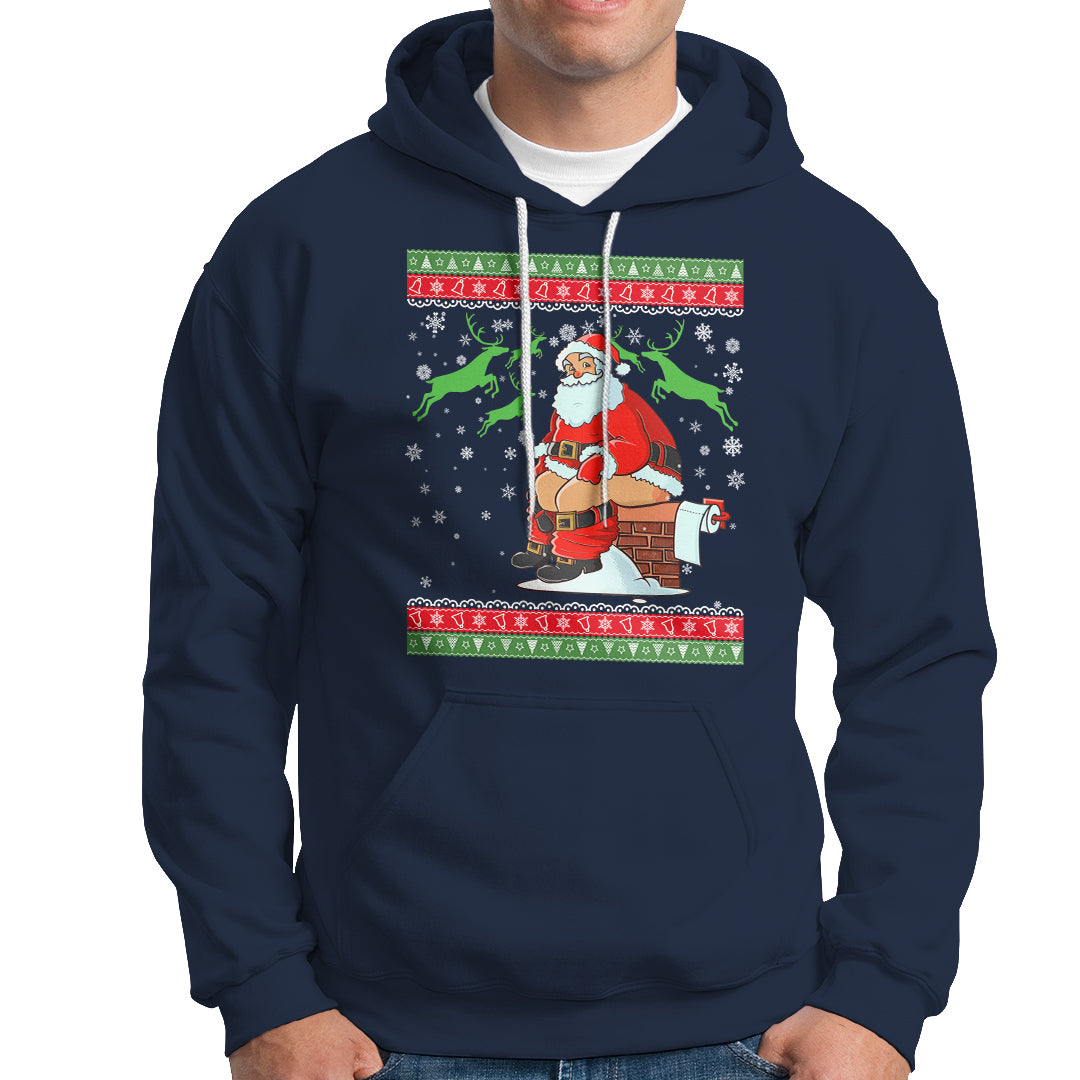 Funny Santa Claus Hoodie Pooping Down The Chimney Ugly Sweater Christmas - Wonder Print Shop