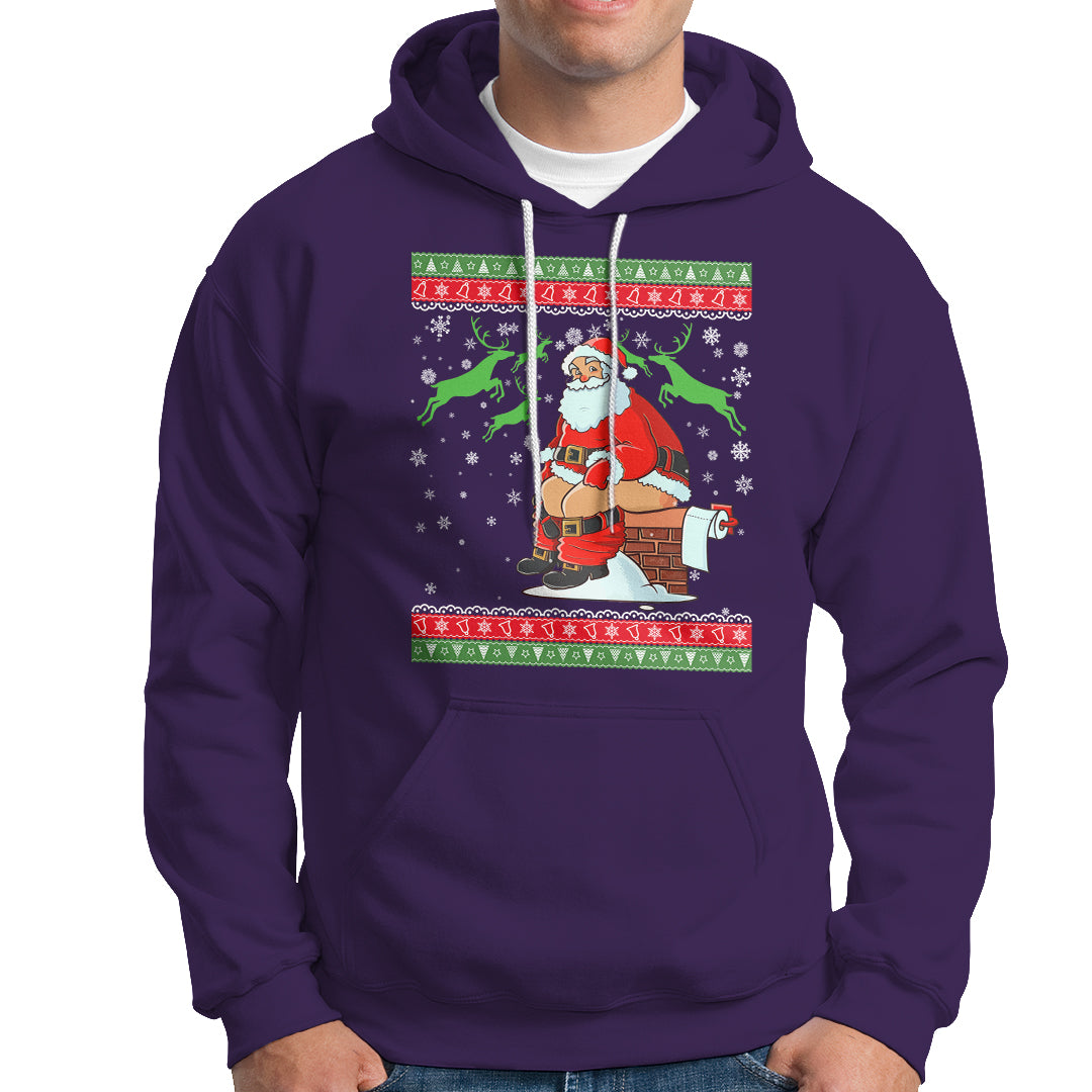 Funny Santa Claus Hoodie Pooping Down The Chimney Ugly Sweater Christmas - Wonder Print Shop