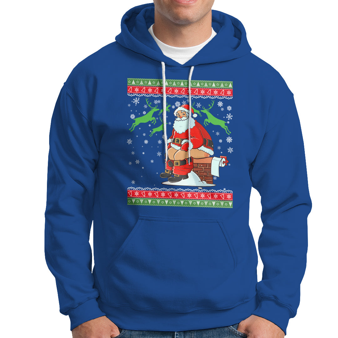 Funny Santa Claus Hoodie Pooping Down The Chimney Ugly Sweater Christmas - Wonder Print Shop