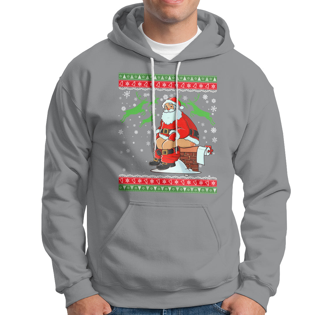 Funny Santa Claus Hoodie Pooping Down The Chimney Ugly Sweater Christmas - Wonder Print Shop
