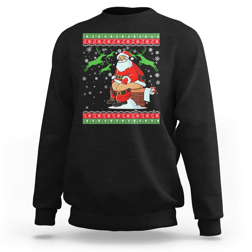 Funny Santa Claus Sweatshirt Pooping Down The Chimney Ugly Sweater Christmas - Wonder Print Shop