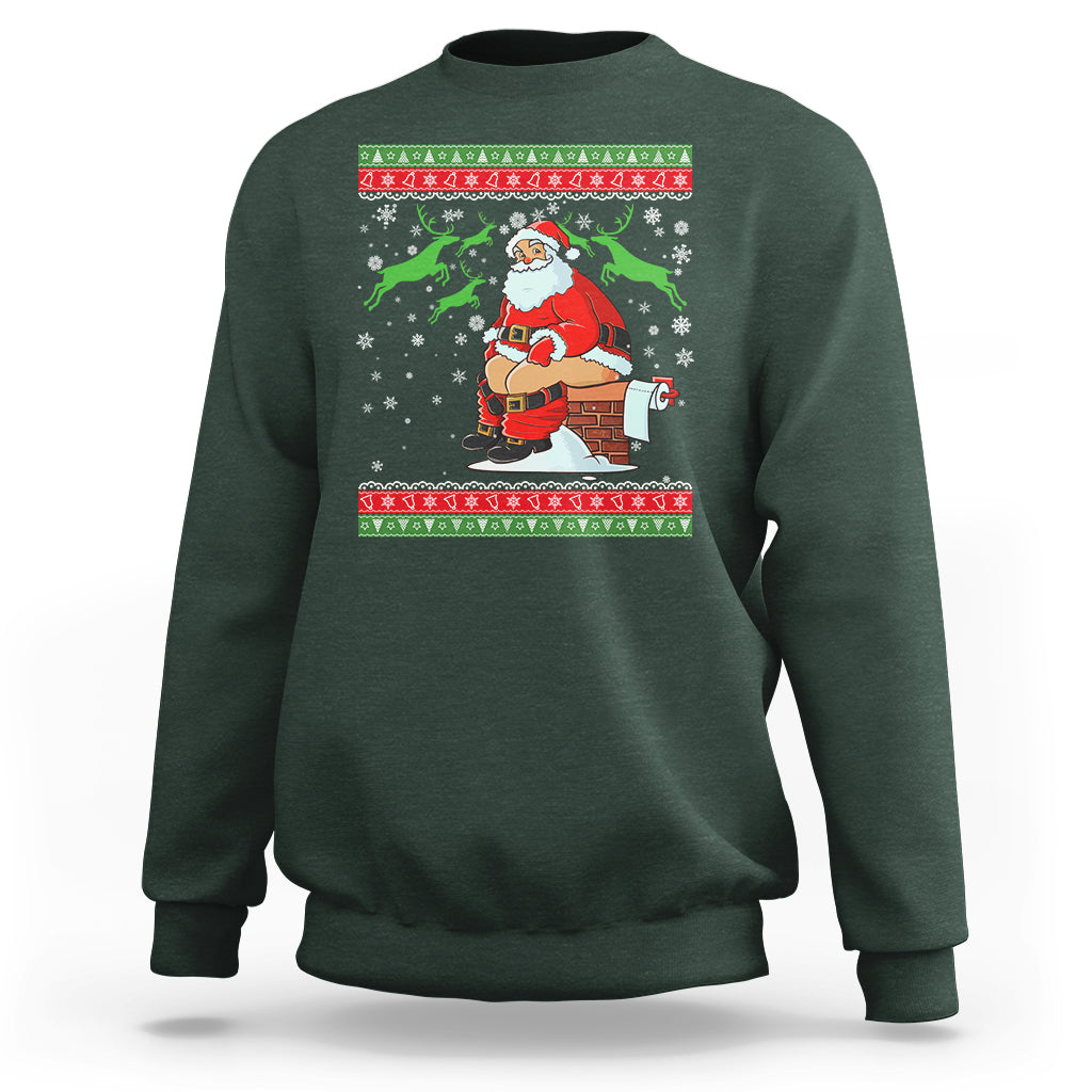 Funny Santa Claus Sweatshirt Pooping Down The Chimney Ugly Sweater Christmas - Wonder Print Shop