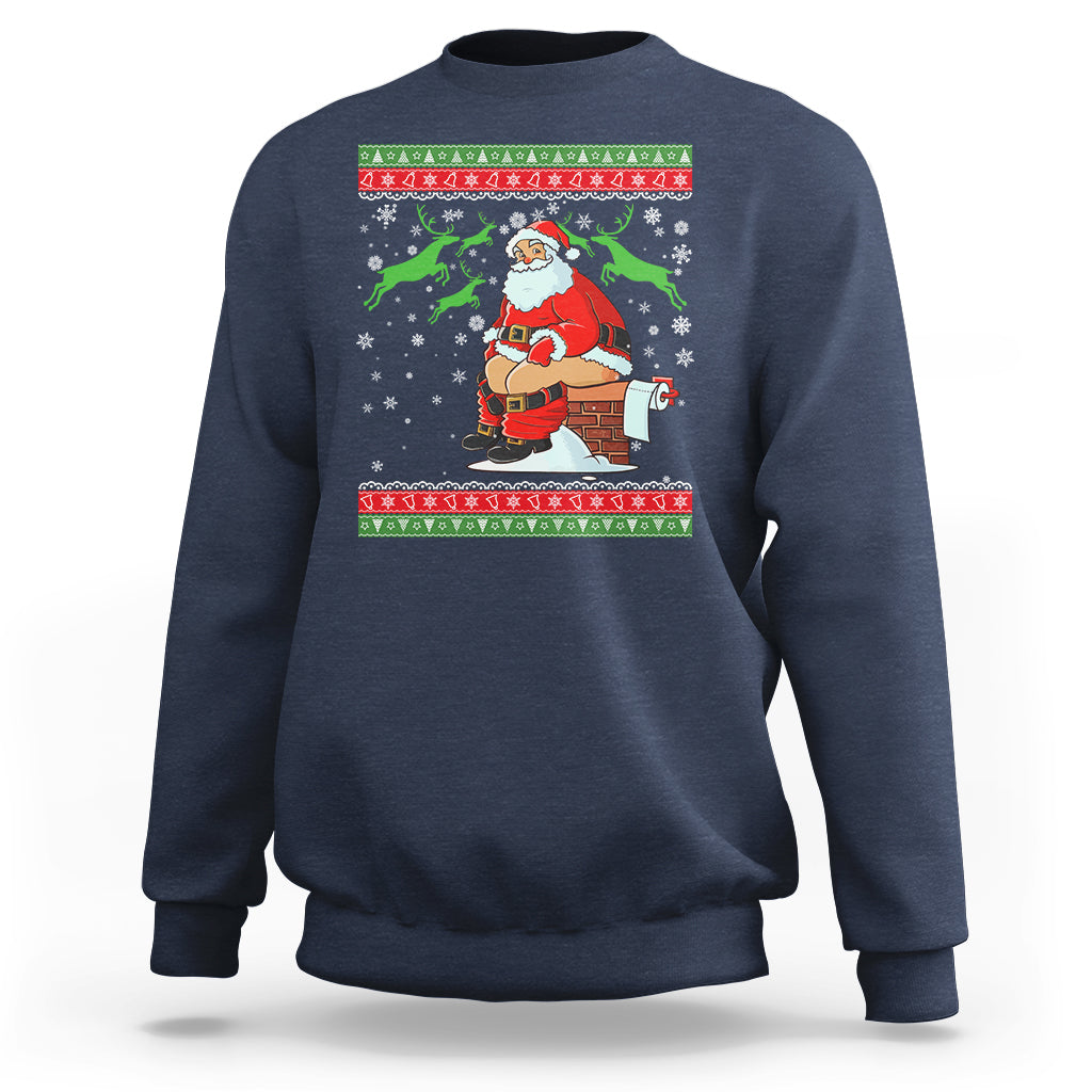 Funny Santa Claus Sweatshirt Pooping Down The Chimney Ugly Sweater Christmas - Wonder Print Shop