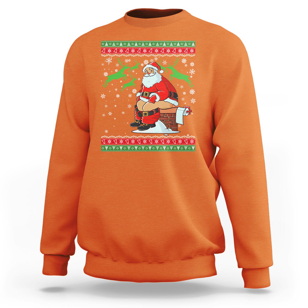 Funny Santa Claus Sweatshirt Pooping Down The Chimney Ugly Sweater Christmas - Wonder Print Shop