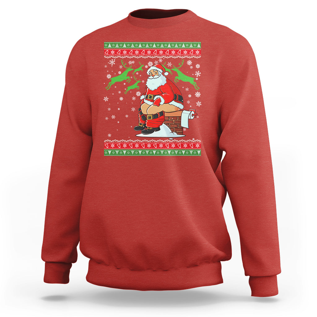 Funny Santa Claus Sweatshirt Pooping Down The Chimney Ugly Sweater Christmas - Wonder Print Shop