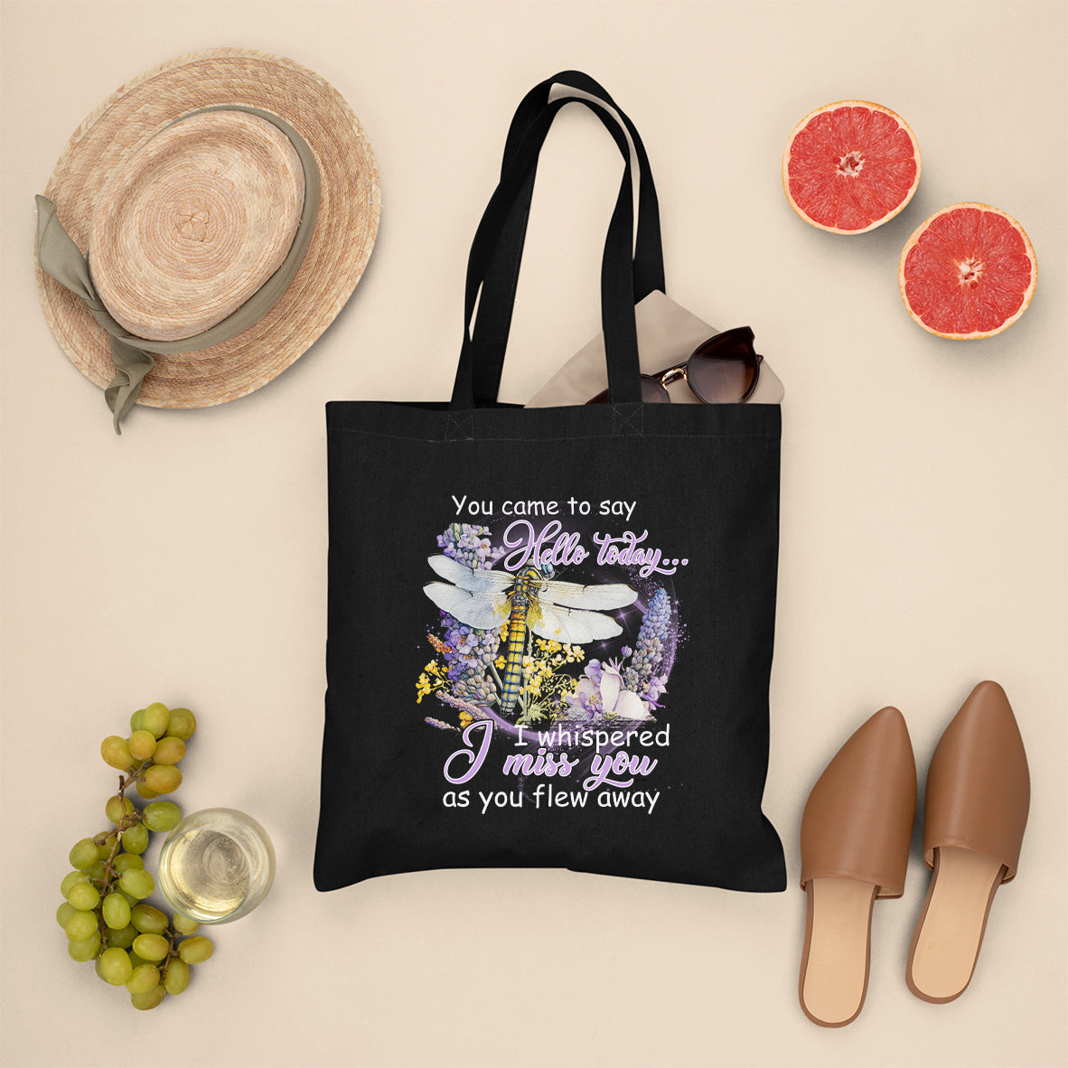 You Came To Say Hello Today I Whispered I Miss You Angels Spiritual Dragonfly Tote Bag, Nature Tote Bag, Gift for Women, Dragonfly Lover Tote Bag - Wonder Print Shop