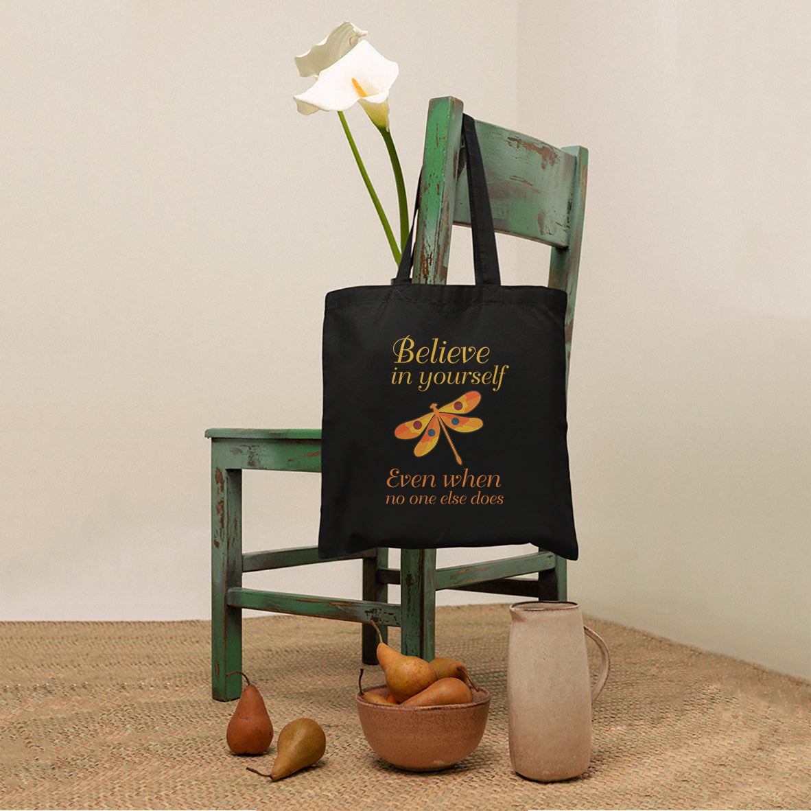 Believe In Yourself Even When No One Else Does Dragonfly Tote Bag, Nature Tote Bag, Gift for Women, Dragonfly Lover Tote Bag - Wonder Print Shop