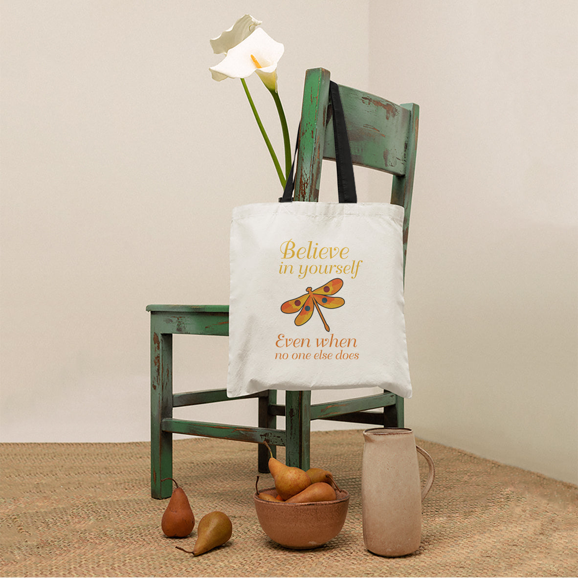 Believe In Yourself Even When No One Else Does Dragonfly Tote Bag, Nature Tote Bag, Gift for Women, Dragonfly Lover Tote Bag - Wonder Print Shop