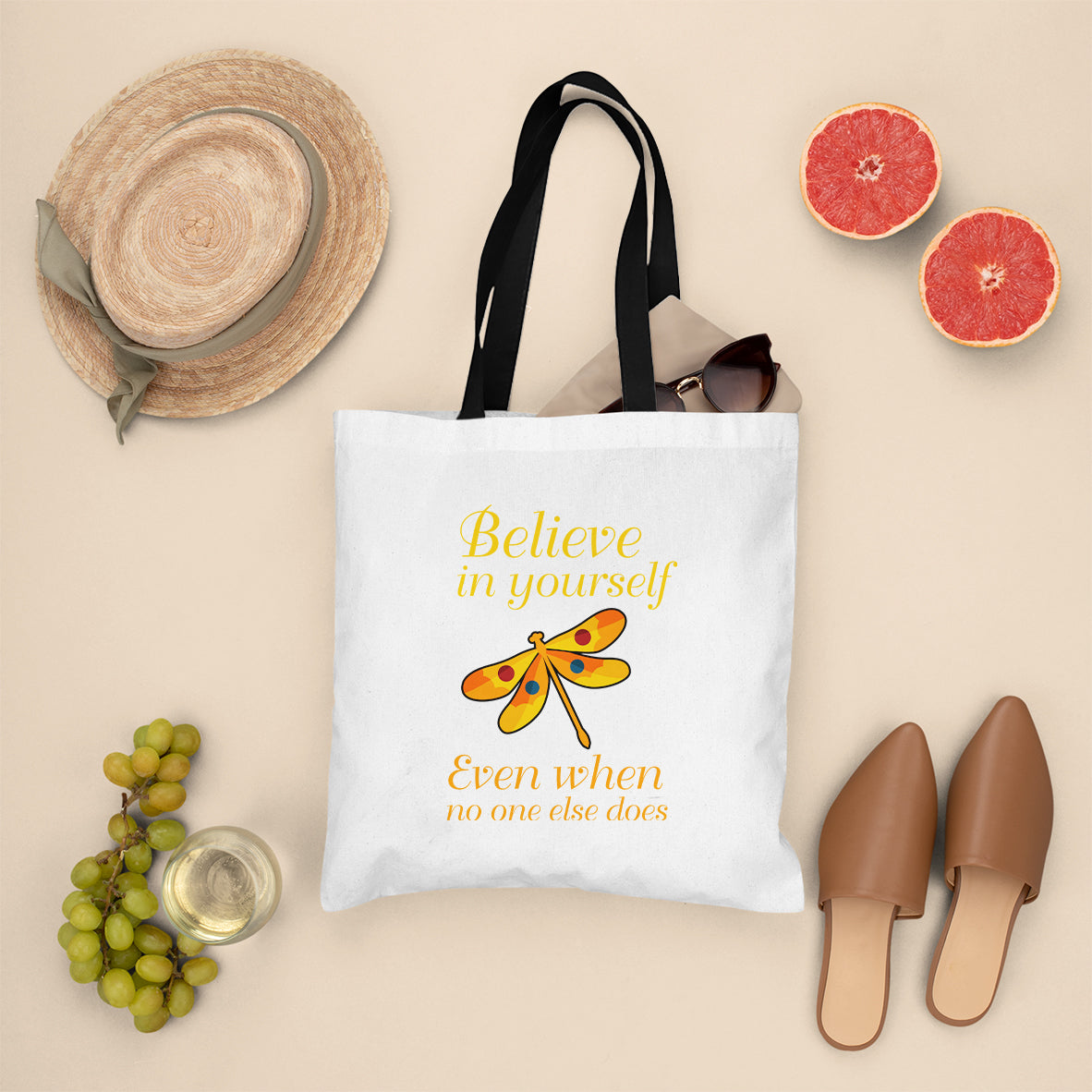 Believe In Yourself Even When No One Else Does Dragonfly Tote Bag, Nature Tote Bag, Gift for Women, Dragonfly Lover Tote Bag - Wonder Print Shop