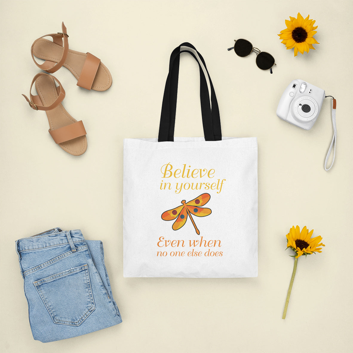 Believe In Yourself Even When No One Else Does Dragonfly Tote Bag, Nature Tote Bag, Gift for Women, Dragonfly Lover Tote Bag - Wonder Print Shop