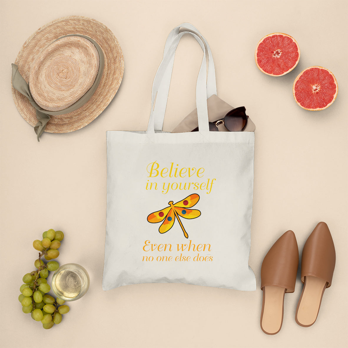 Believe In Yourself Even When No One Else Does Dragonfly Tote Bag, Nature Tote Bag, Gift for Women, Dragonfly Lover Tote Bag - Wonder Print Shop