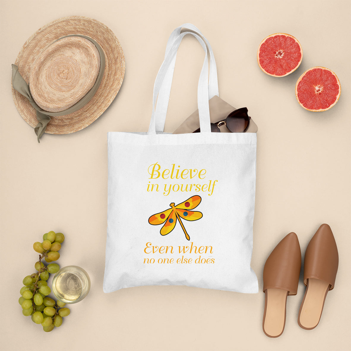 Believe In Yourself Even When No One Else Does Dragonfly Tote Bag, Nature Tote Bag, Gift for Women, Dragonfly Lover Tote Bag - Wonder Print Shop