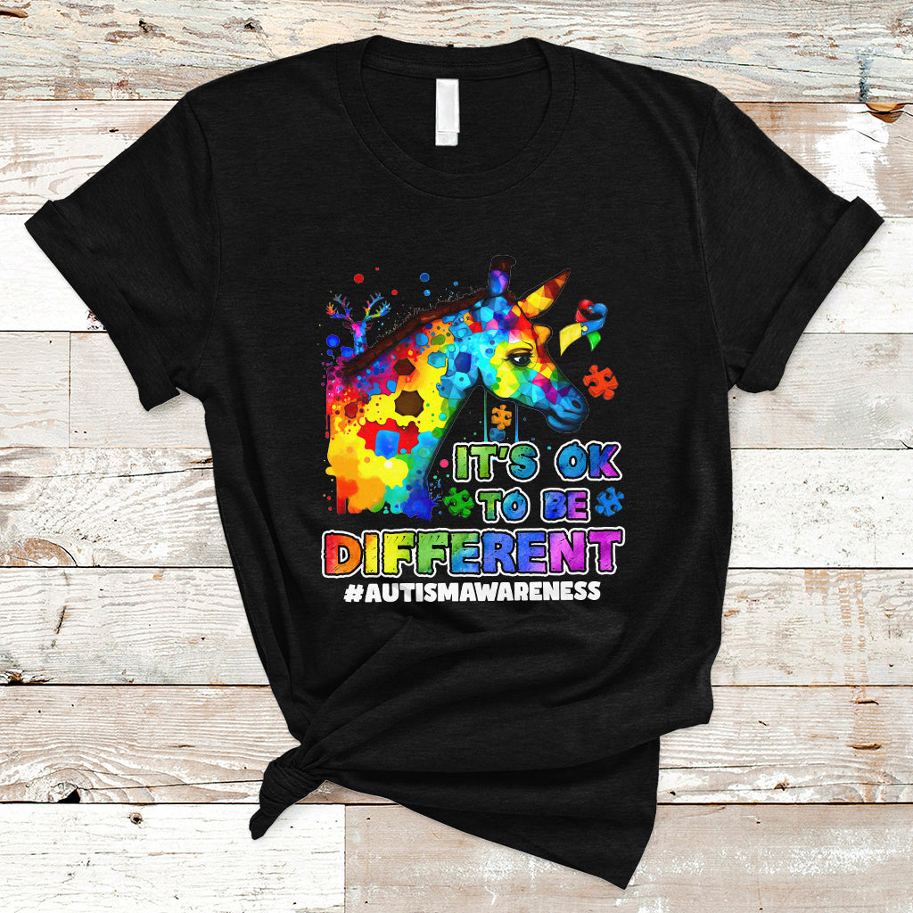 Autism Giraffe Animals It's Ok To Be Different Support Autistic Autism Awareness T Shirt - Wonder Print Shop