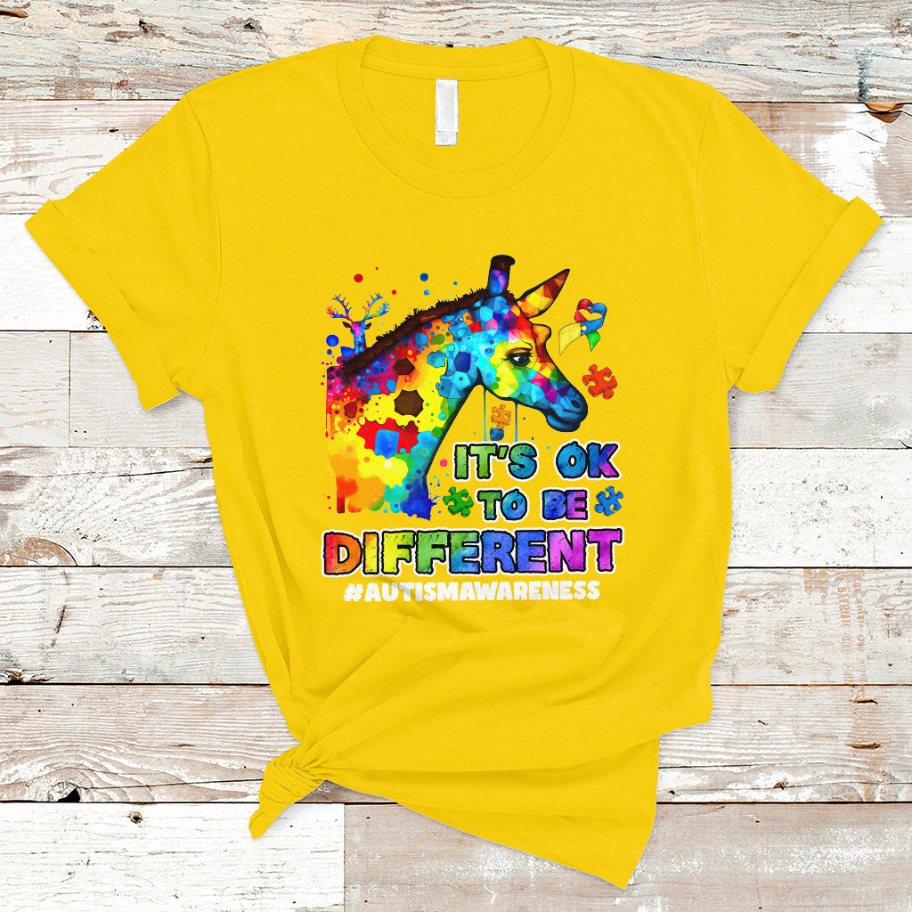 Autism Giraffe Animals It's Ok To Be Different Support Autistic Autism Awareness T Shirt - Wonder Print Shop