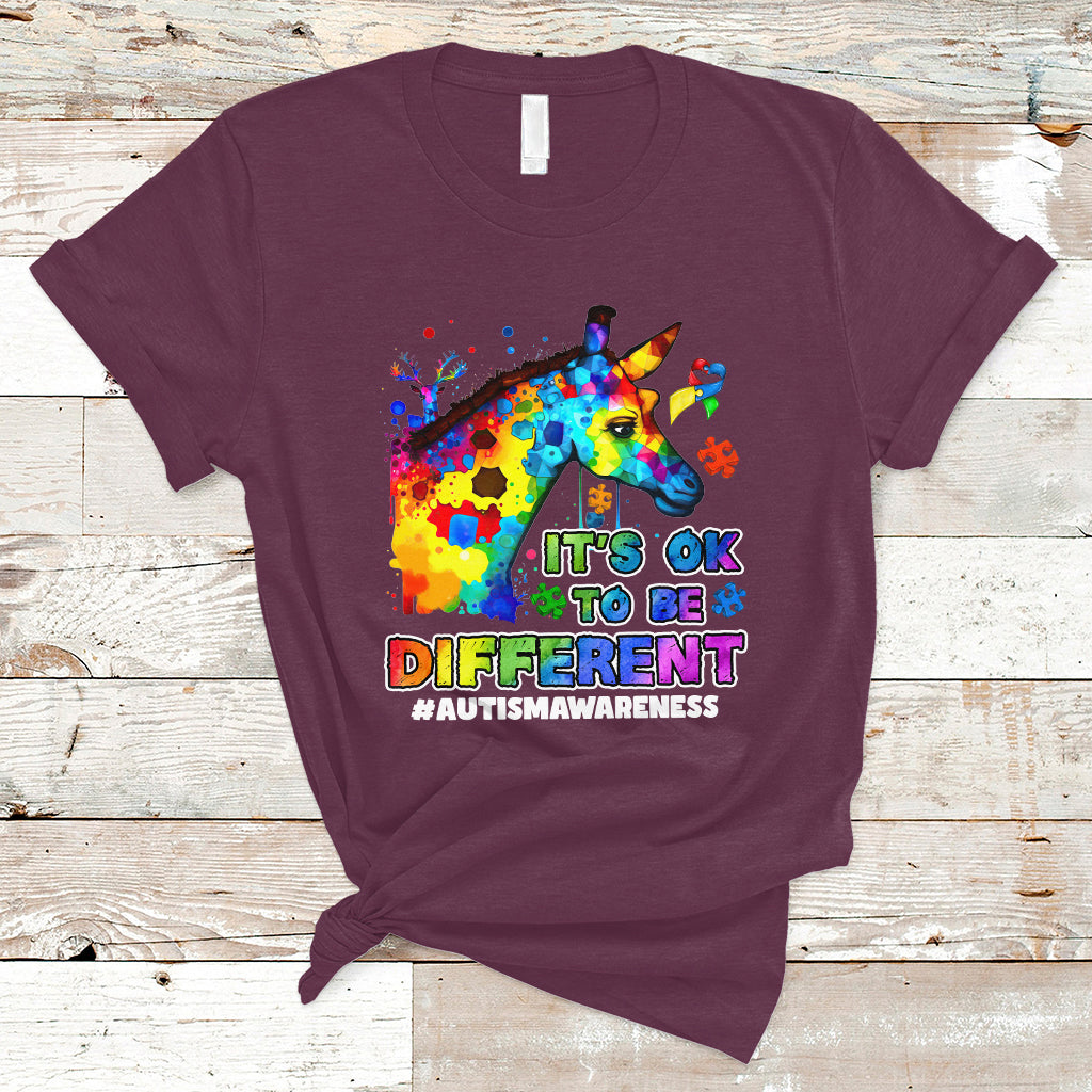 Autism Giraffe Animals It's Ok To Be Different Support Autistic Autism Awareness T Shirt - Wonder Print Shop