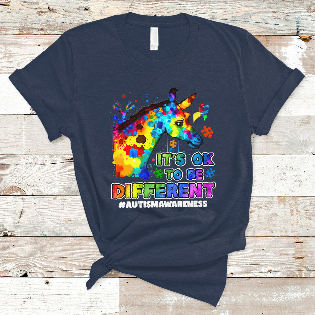 Autism Giraffe Animals It's Ok To Be Different Support Autistic Autism Awareness T Shirt - Wonder Print Shop