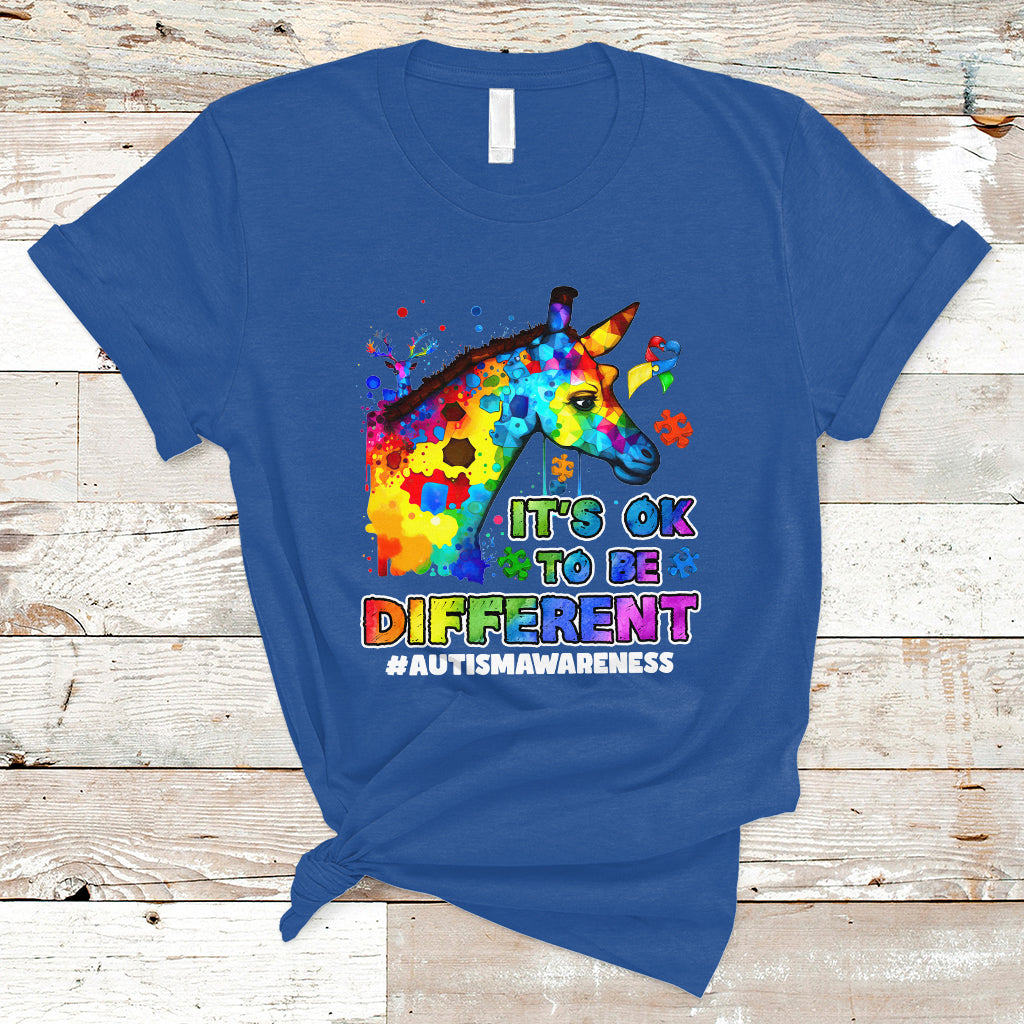 Autism Giraffe Animals It's Ok To Be Different Support Autistic Autism Awareness T Shirt - Wonder Print Shop