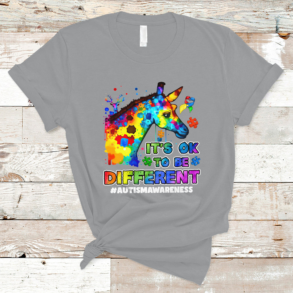 Autism Giraffe Animals It's Ok To Be Different Support Autistic Autism Awareness T Shirt - Wonder Print Shop