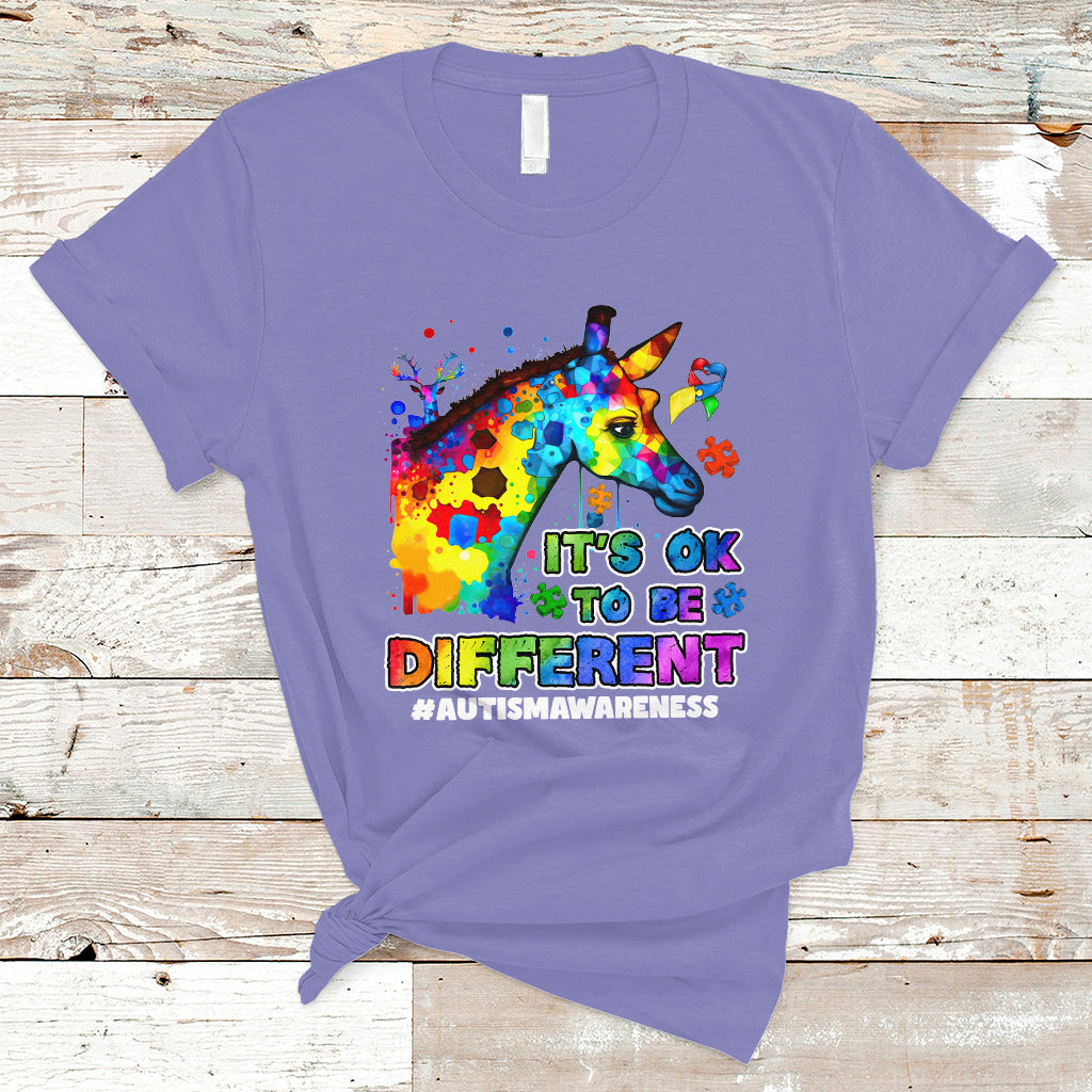 Autism Giraffe Animals It's Ok To Be Different Support Autistic Autism Awareness T Shirt - Wonder Print Shop