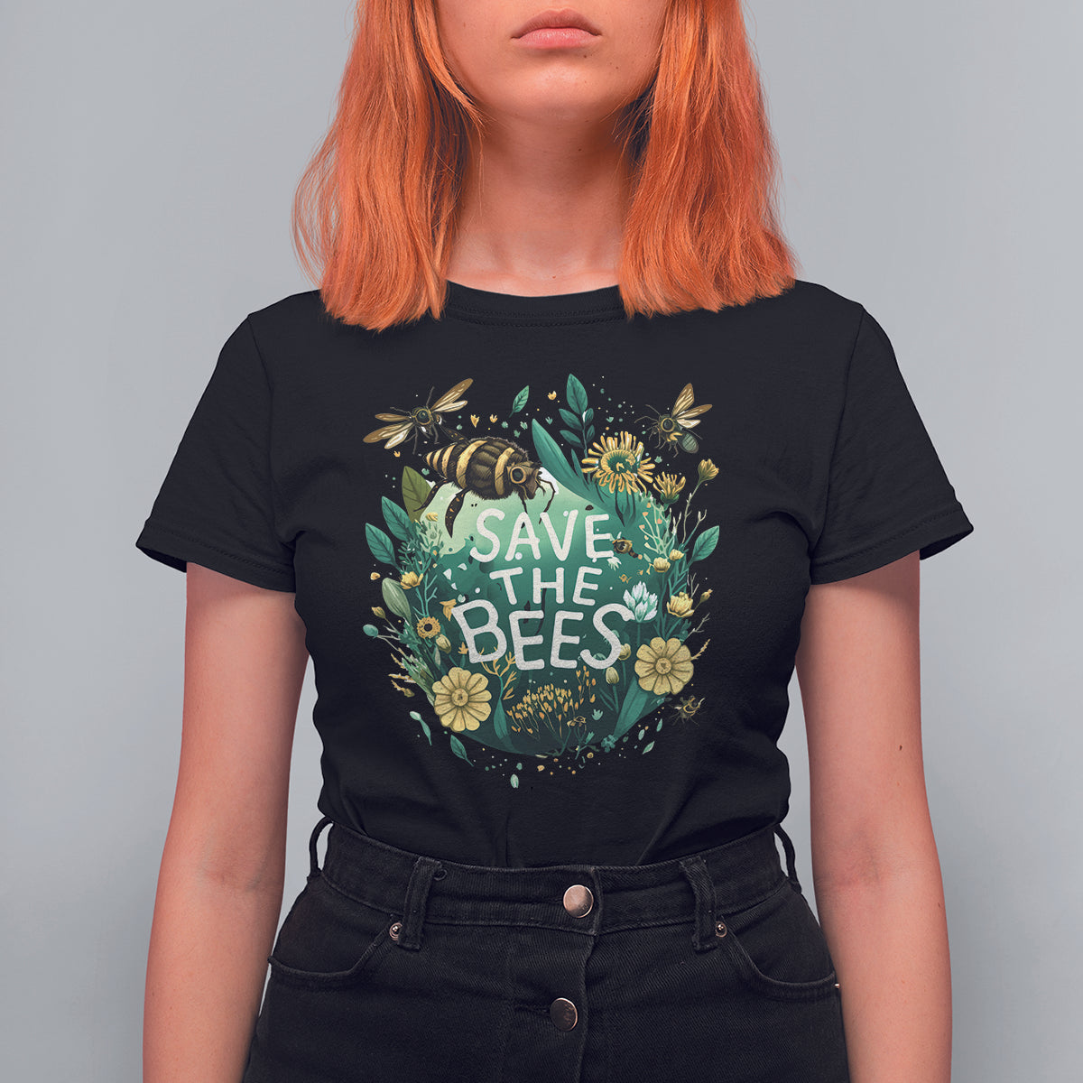 Floral Nature Inspired Botanical Bee Save The Bees Inspirational Beekeeping Environmental Awareness Go Green Go Planet T Shirt For Women - Wonder Print Shop