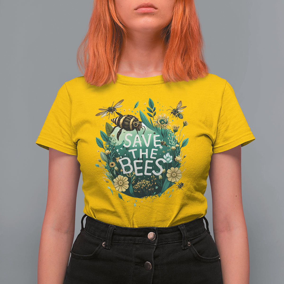 Floral Nature Inspired Botanical Bee Save The Bees Inspirational Beekeeping Environmental Awareness Go Green Go Planet T Shirt For Women - Wonder Print Shop