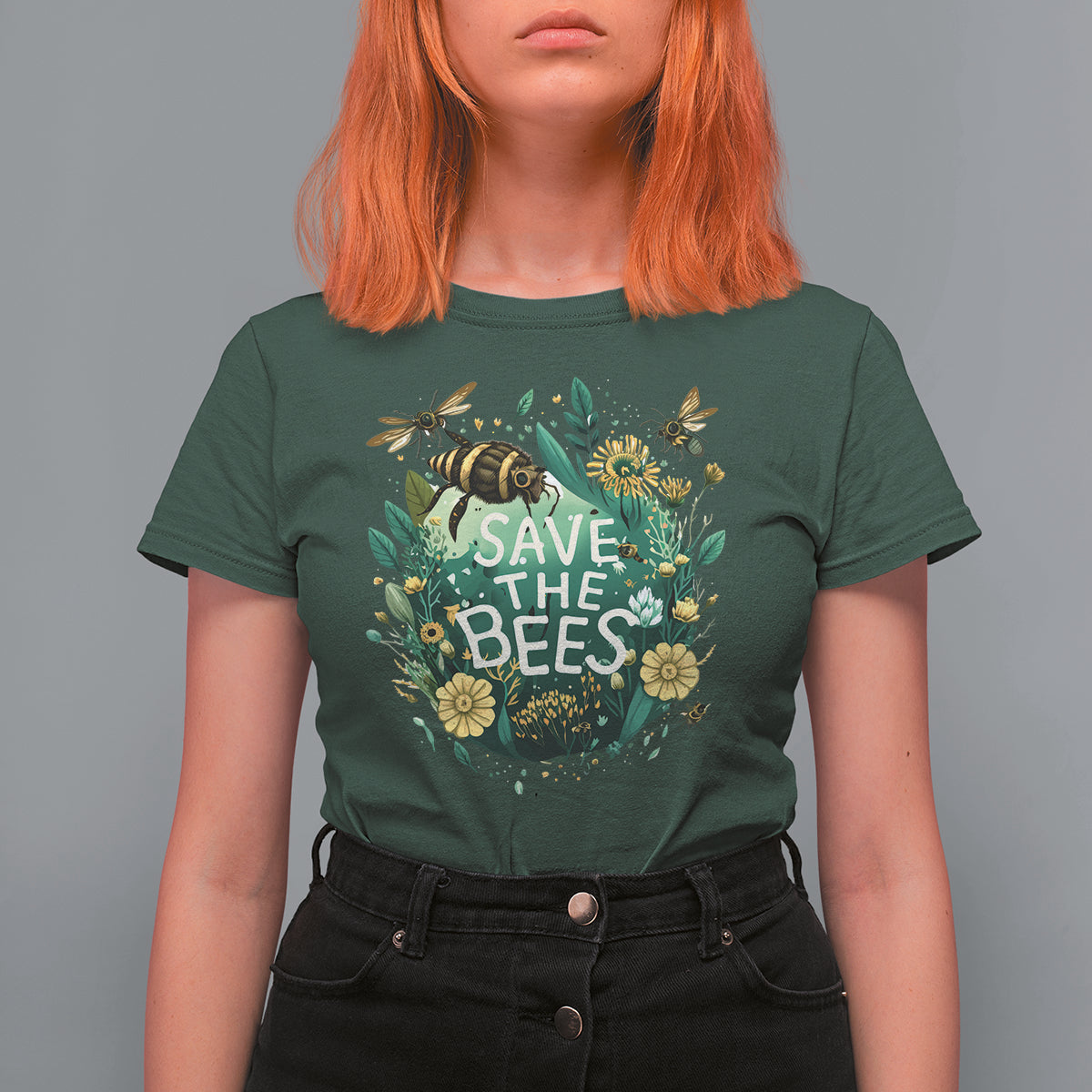 Floral Nature Inspired Botanical Bee Save The Bees Inspirational Beekeeping Environmental Awareness Go Green Go Planet T Shirt For Women - Wonder Print Shop
