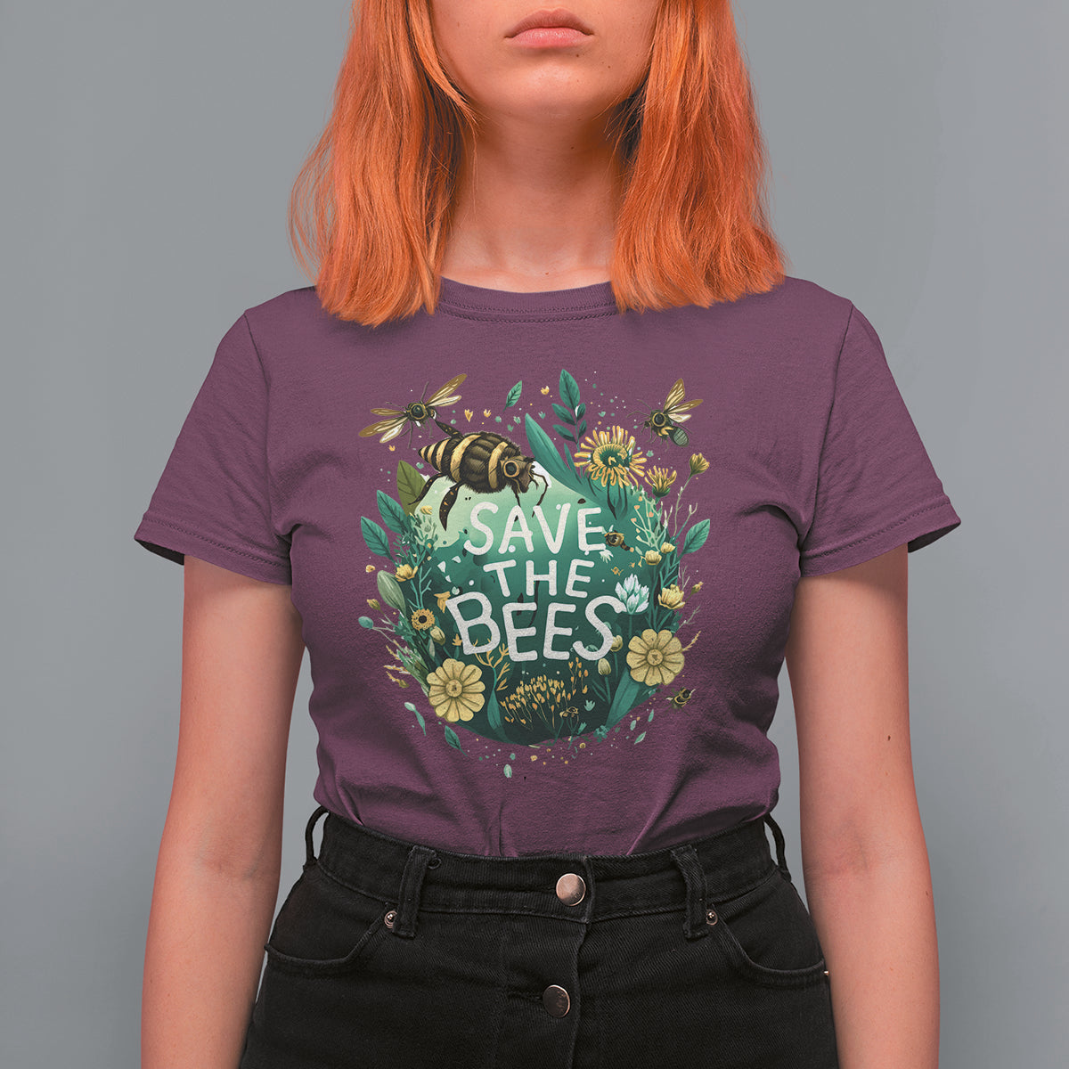 Floral Nature Inspired Botanical Bee Save The Bees Inspirational Beekeeping Environmental Awareness Go Green Go Planet T Shirt For Women - Wonder Print Shop