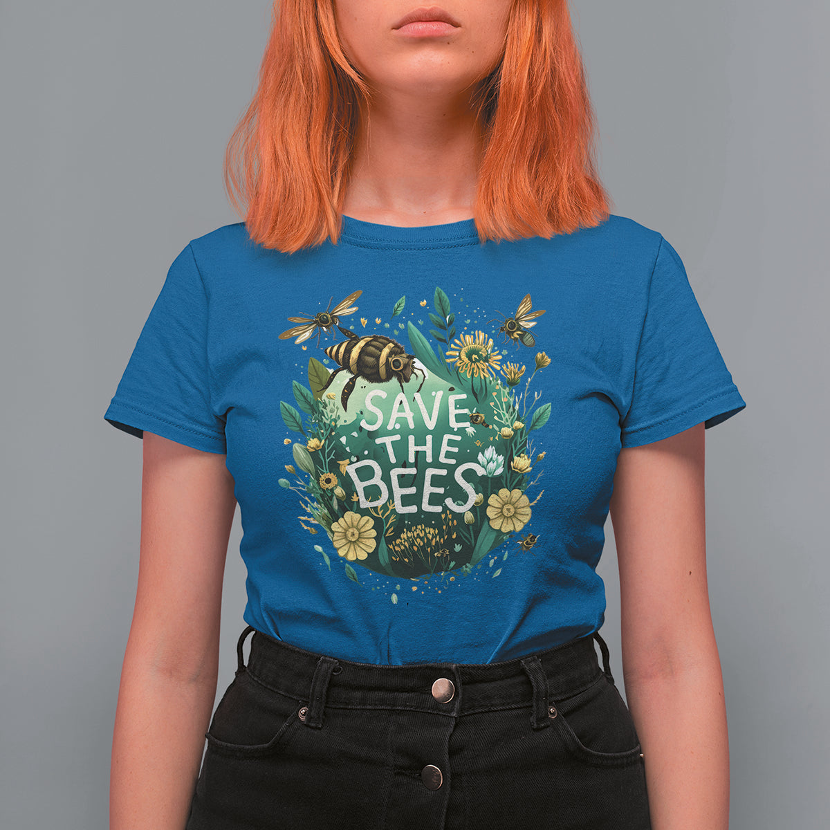 Floral Nature Inspired Botanical Bee Save The Bees Inspirational Beekeeping Environmental Awareness Go Green Go Planet T Shirt For Women - Wonder Print Shop