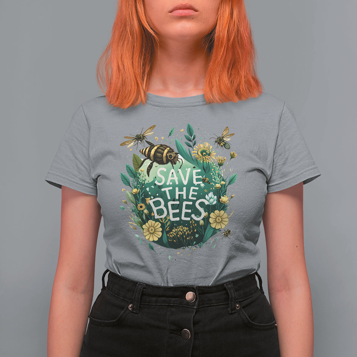 Floral Nature Inspired Botanical Bee Save The Bees Inspirational Beekeeping Environmental Awareness Go Green Go Planet T Shirt For Women - Wonder Print Shop