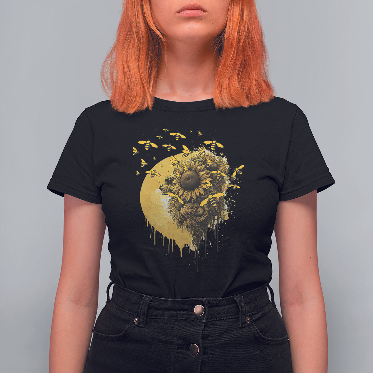 Retro Sunset Sunflower Bee Aesthetic Cottagecore Bee T Shirt For Women - Wonder Print Shop