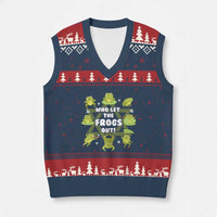 Funny Passover V-Neck Knit Sweater Vest Who Let the Frogs Out  Jewish Seder Fami - Wonder Print Shop
