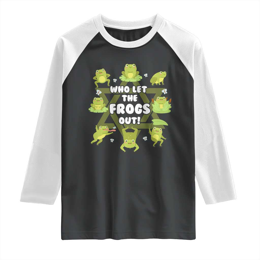 Funny Passover Raglan Shirt Who Let the Frogs Out  Jewish Seder Fami