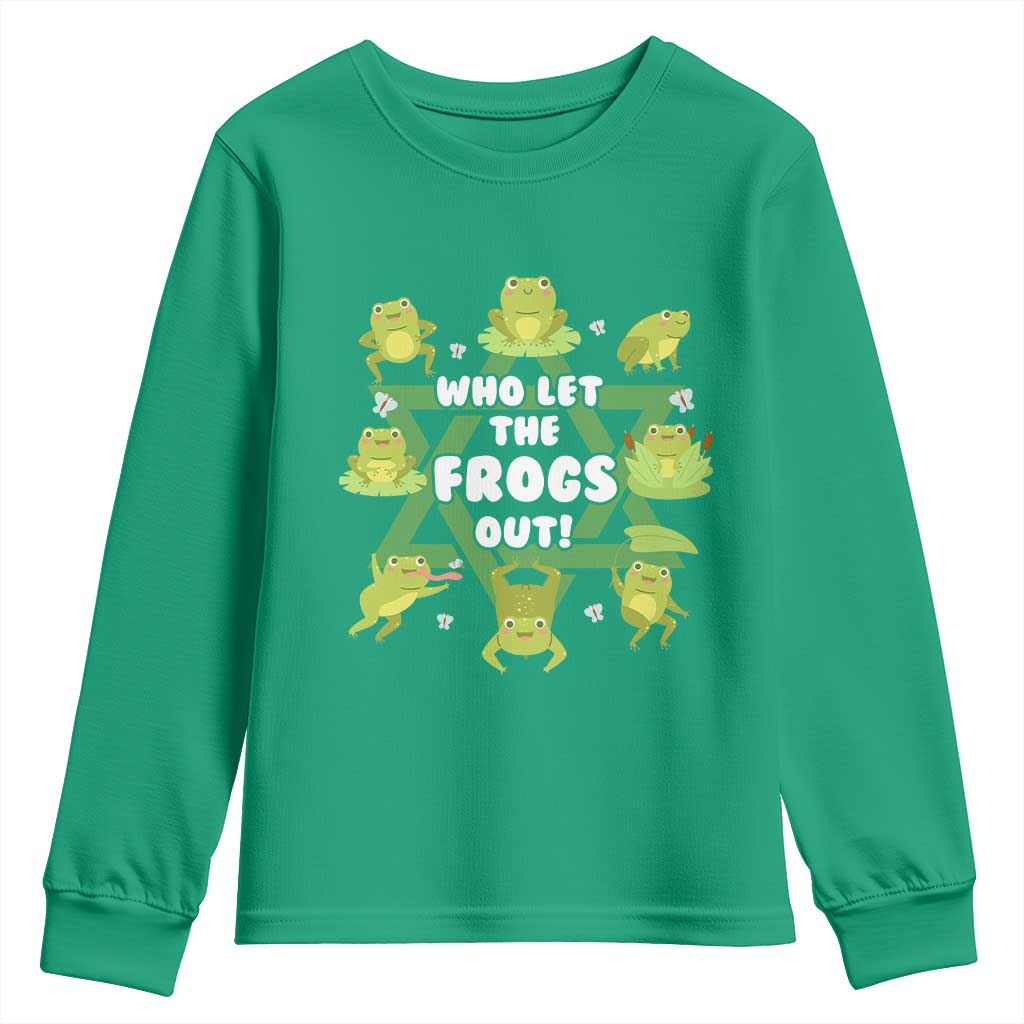 Funny Passover Youth Sweatshirt Who Let the Frogs Out  Jewish Seder Fami