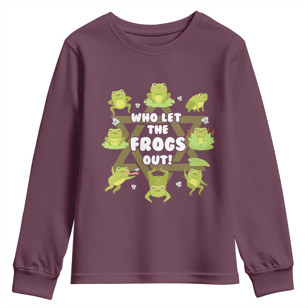 Funny Passover Youth Sweatshirt Who Let the Frogs Out  Jewish Seder Fami