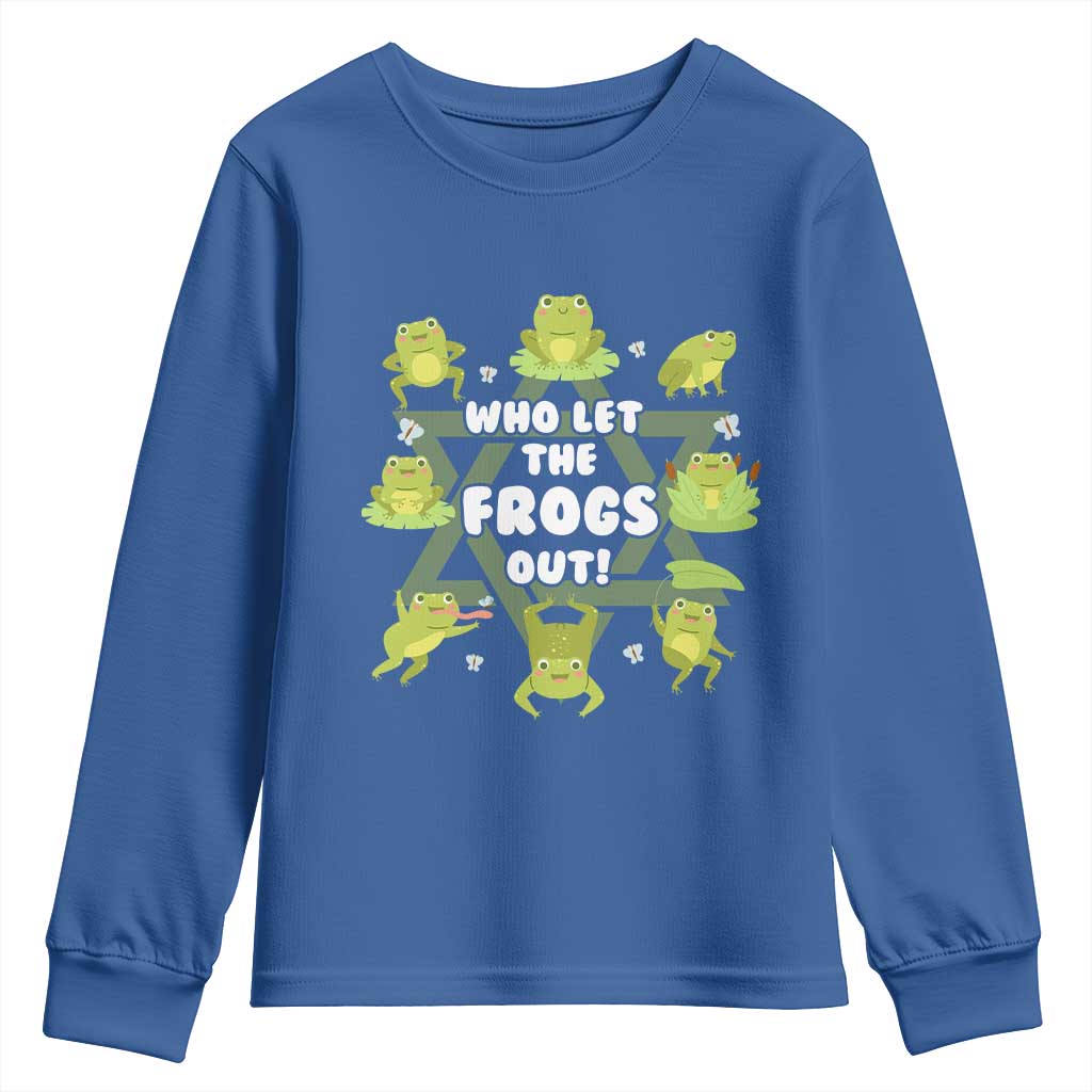 Funny Passover Youth Sweatshirt Who Let the Frogs Out  Jewish Seder Fami