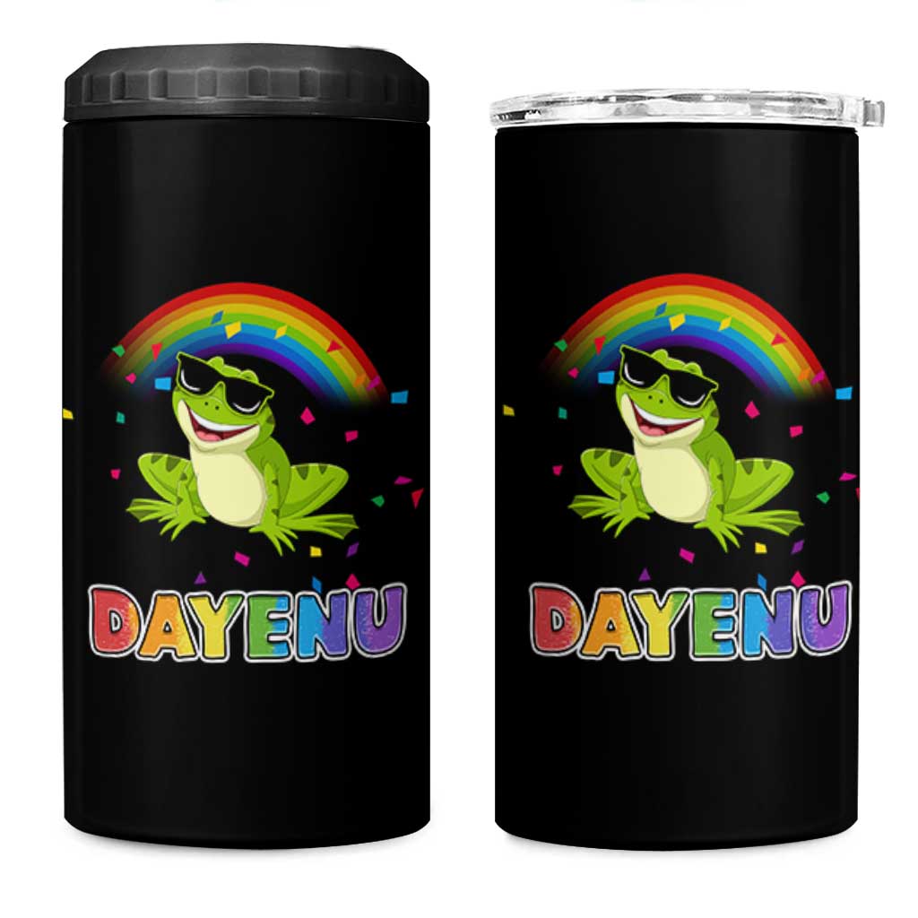 Funny Dayenu Frog Rainbow 4 in 1 Can Cooler Tumbler Passover Celebration with Pride Vibes