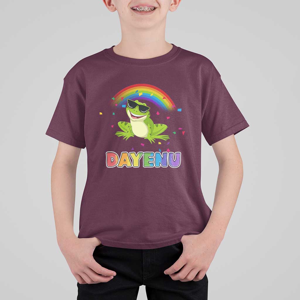 Funny Dayenu Frog Rainbow T Shirt For Kid Passover Celebration with Pride Vibes