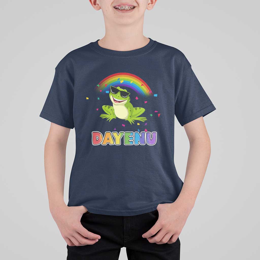 Funny Dayenu Frog Rainbow T Shirt For Kid Passover Celebration with Pride Vibes