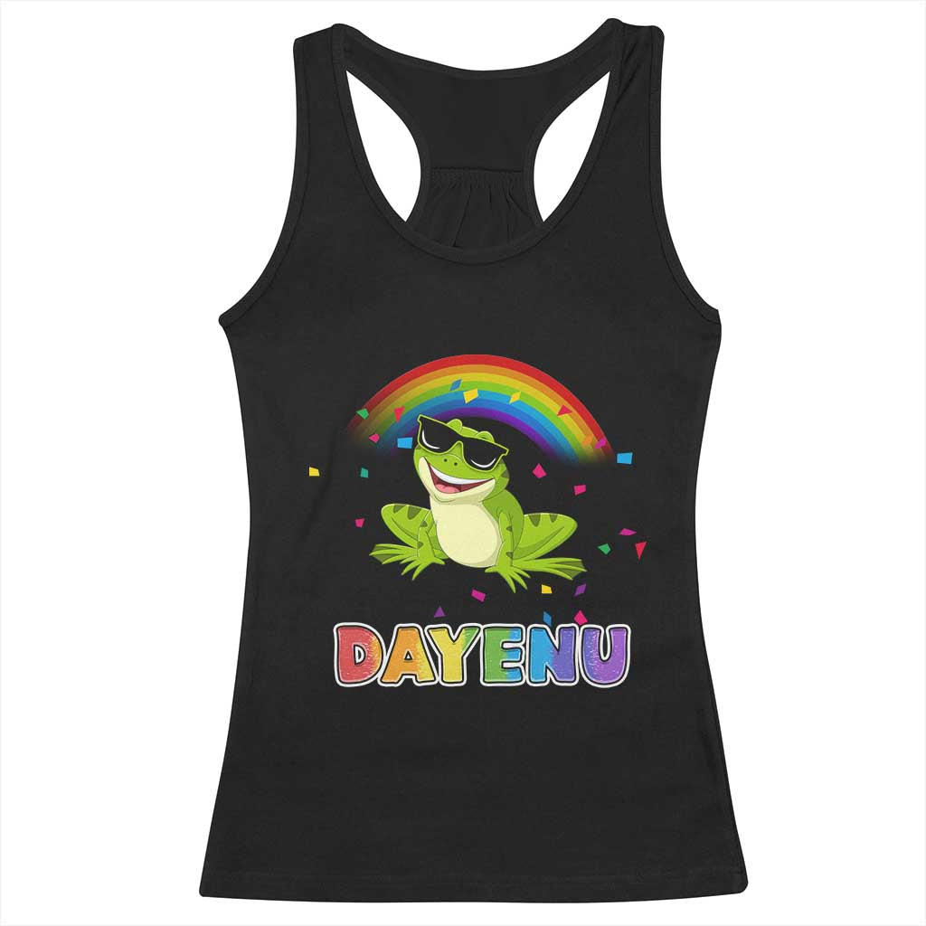 Funny Dayenu Frog Rainbow Racerback Tank Top Passover Celebration with Pride Vibes