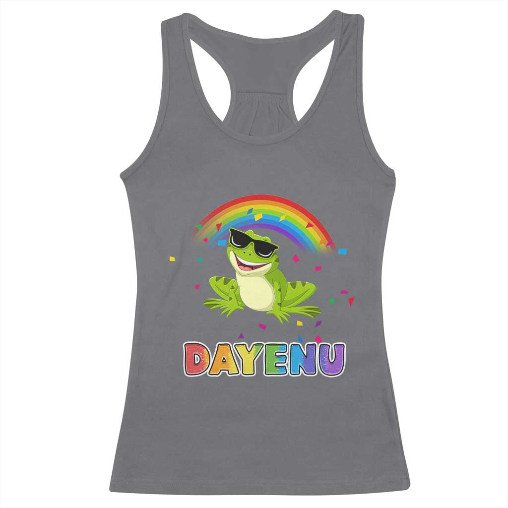 Funny Dayenu Frog Rainbow Racerback Tank Top Passover Celebration with Pride Vibes