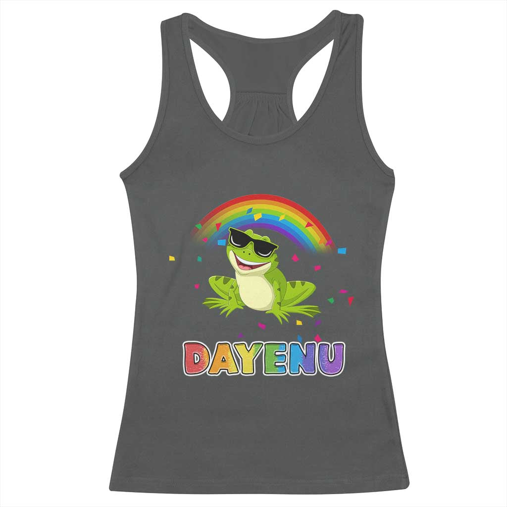 Funny Dayenu Frog Rainbow Racerback Tank Top Passover Celebration with Pride Vibes