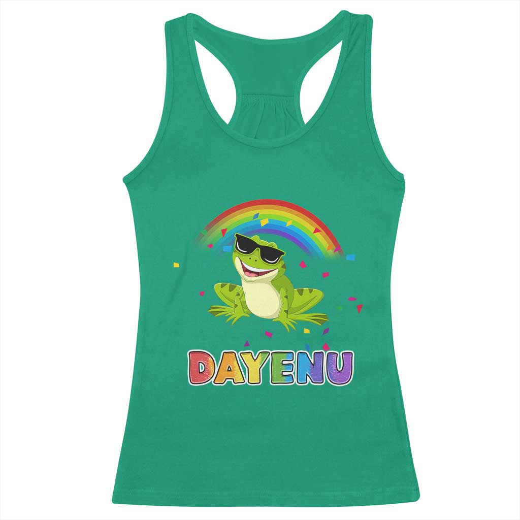 Funny Dayenu Frog Rainbow Racerback Tank Top Passover Celebration with Pride Vibes
