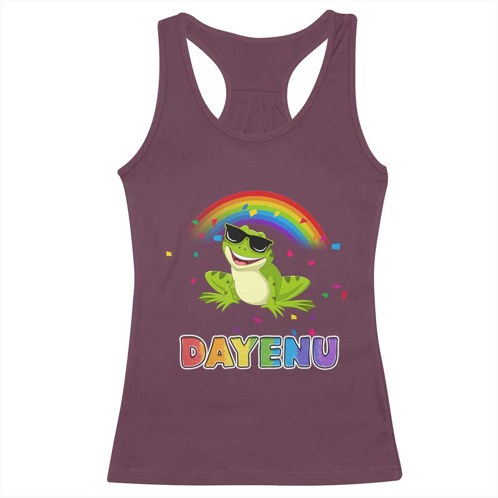 Funny Dayenu Frog Rainbow Racerback Tank Top Passover Celebration with Pride Vibes