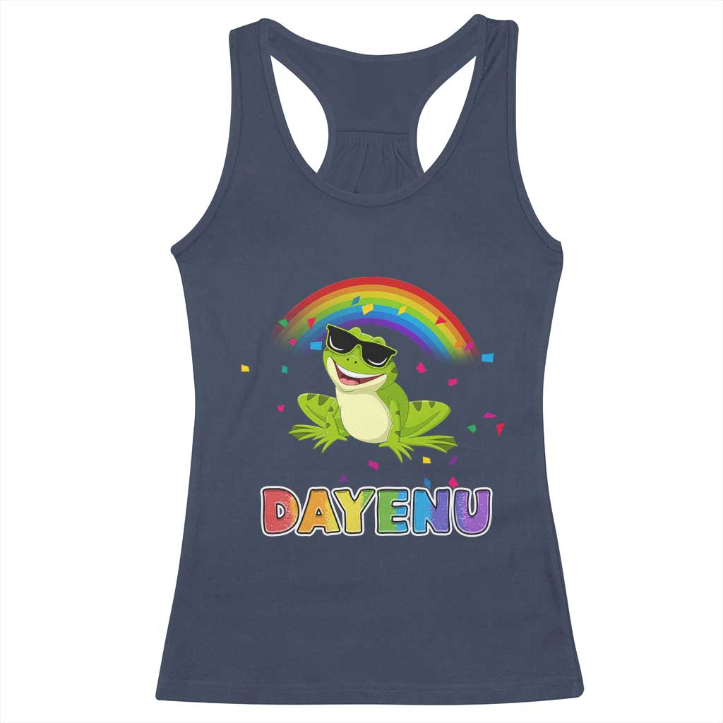 Funny Dayenu Frog Rainbow Racerback Tank Top Passover Celebration with Pride Vibes